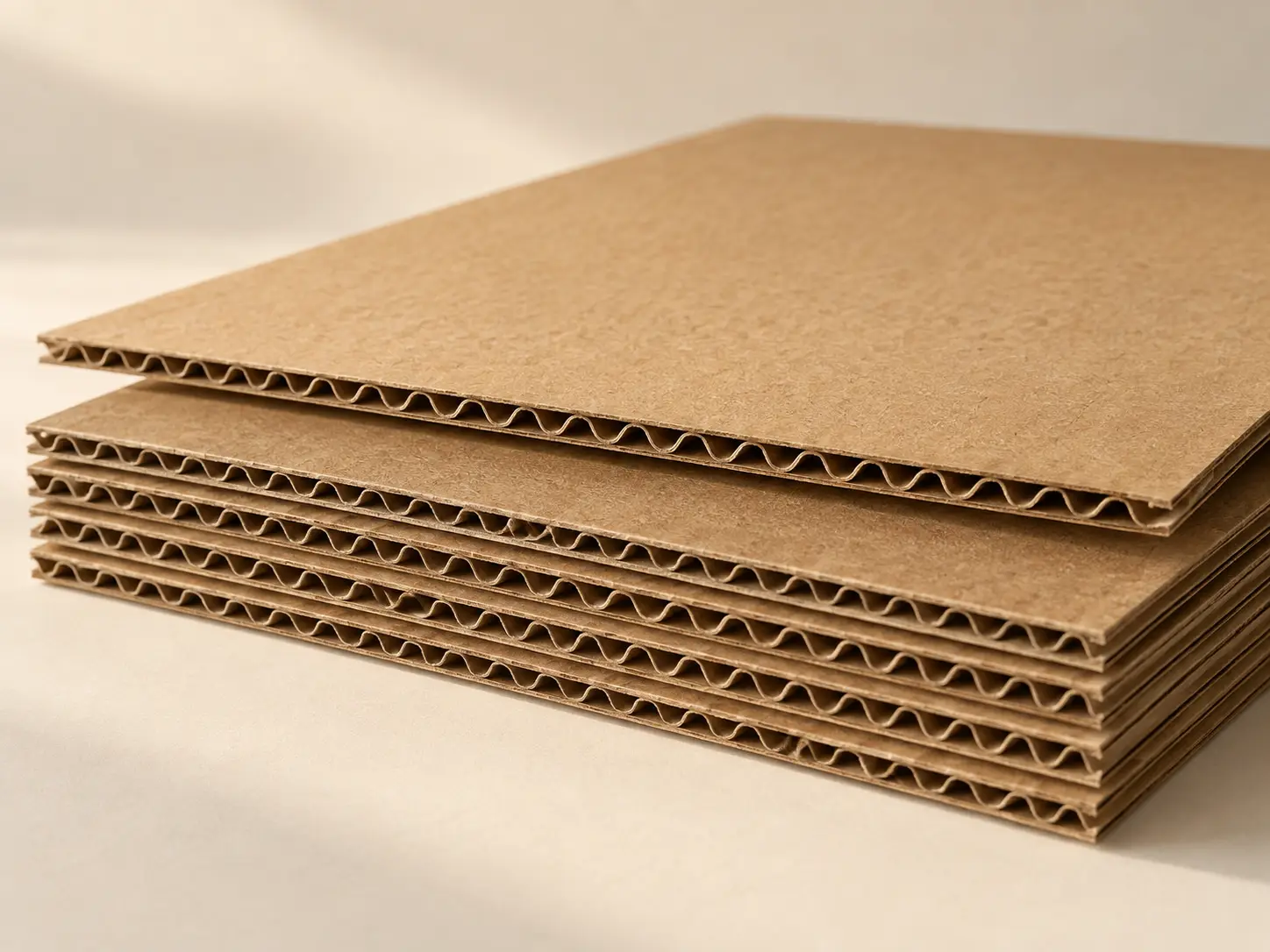 Stacked corrugated sheets with visible fluted edges